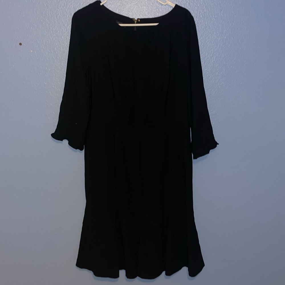 Talbots Black Midi Dress with Subtle Ruffle Sleeves